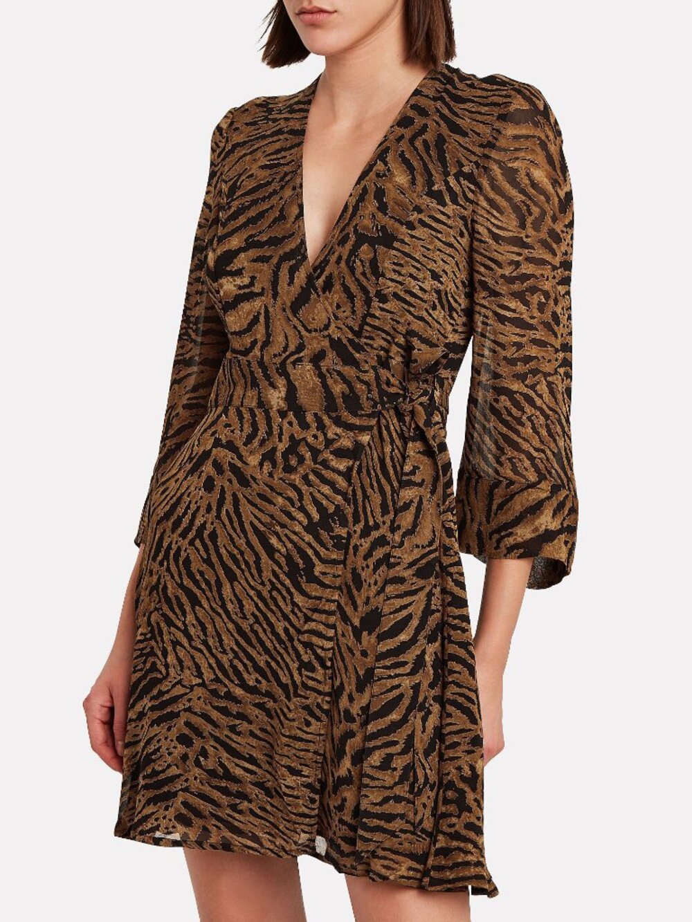 GANNI Tiger Print Wrap Mini Dress - 4/36/Small